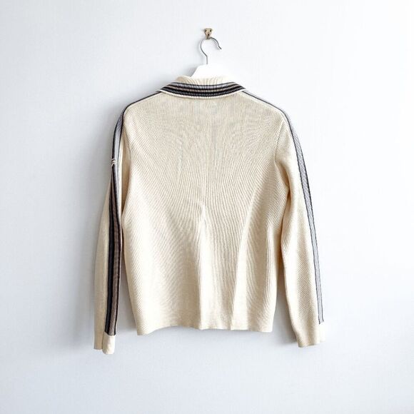 White Ram Vintage Women's 100% Wool Zip Cardigan Curling Sweater Cream Medium - Picture 2 of 6